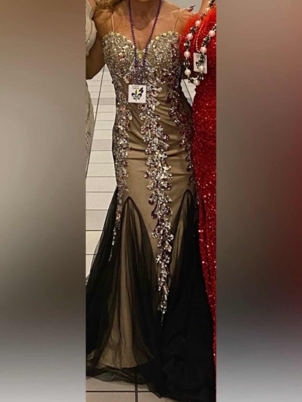JVN by Jovani Black and Nude Sequin Appliqué Mermaid Gown - Picture 5 of 6